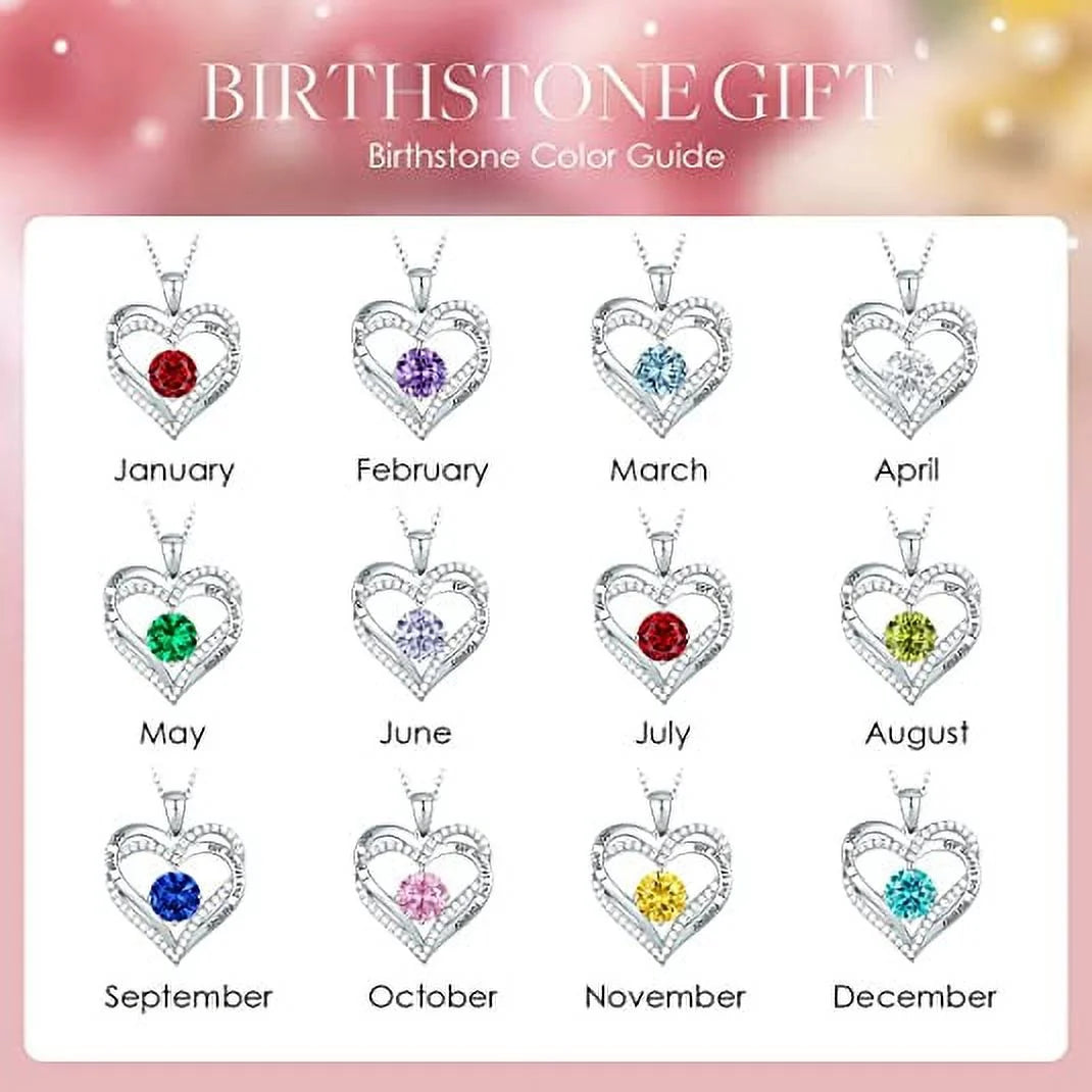 Love Pendant Necklaces for Women with Birthstone Zirconia, Christmas Birthday Anniversary Jewelry Gift for Women Wife Girls