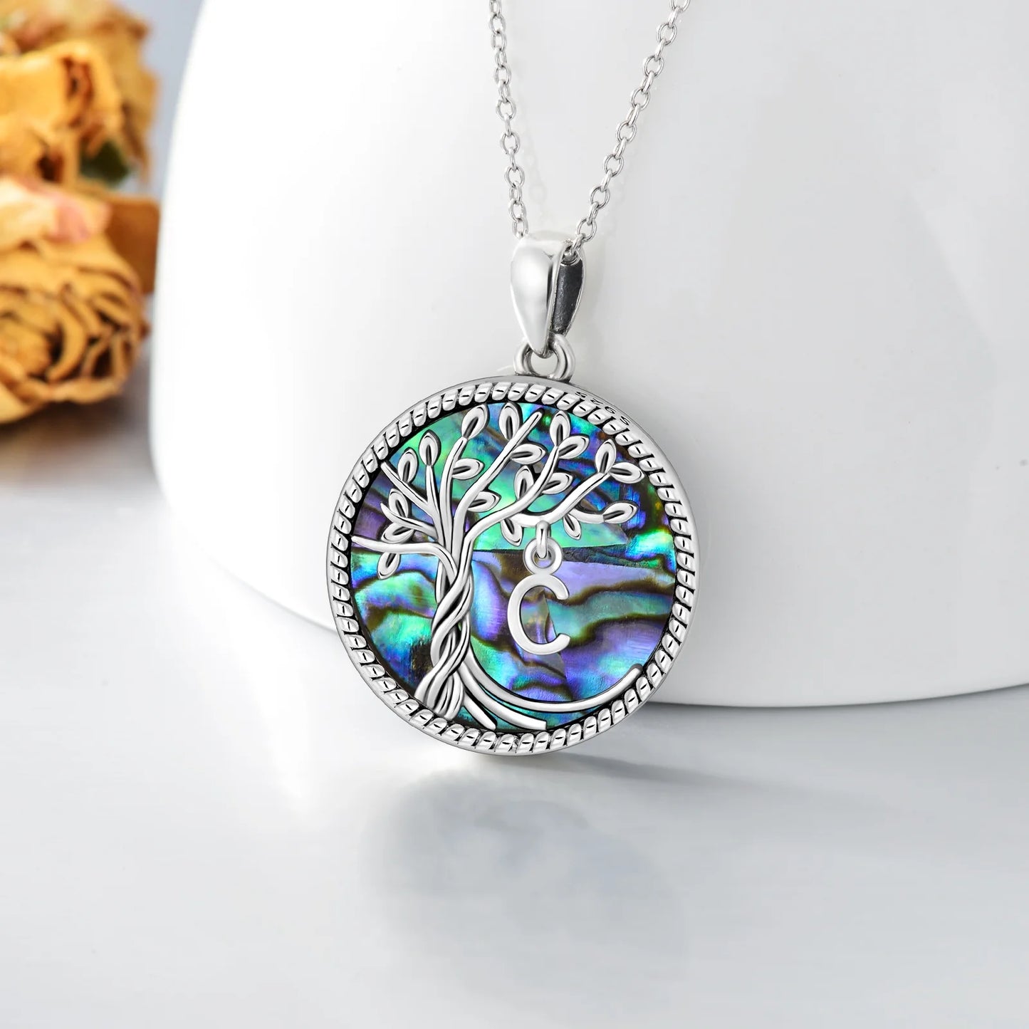 Tree of Life Necklace for Women S925 Sterling Silver Initial U Letter Blue Crystal Pendant Necklace Jewelry Gifts for Women Daughter Girls Wife Mom Girlfriend Anniversay Graduation