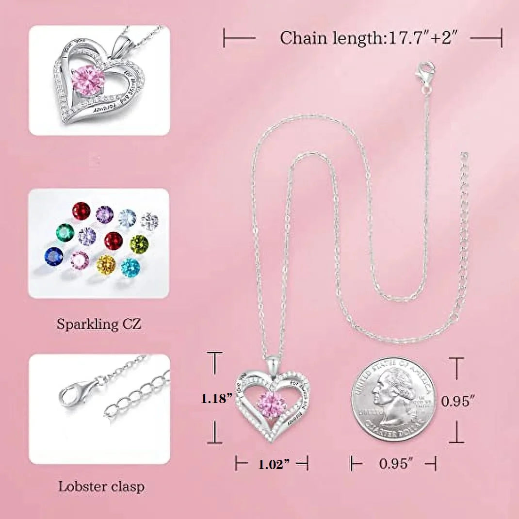 Love Pendant Necklaces for Women with Birthstone Zirconia, Christmas Birthday Anniversary Jewelry Gift for Women Wife Girls