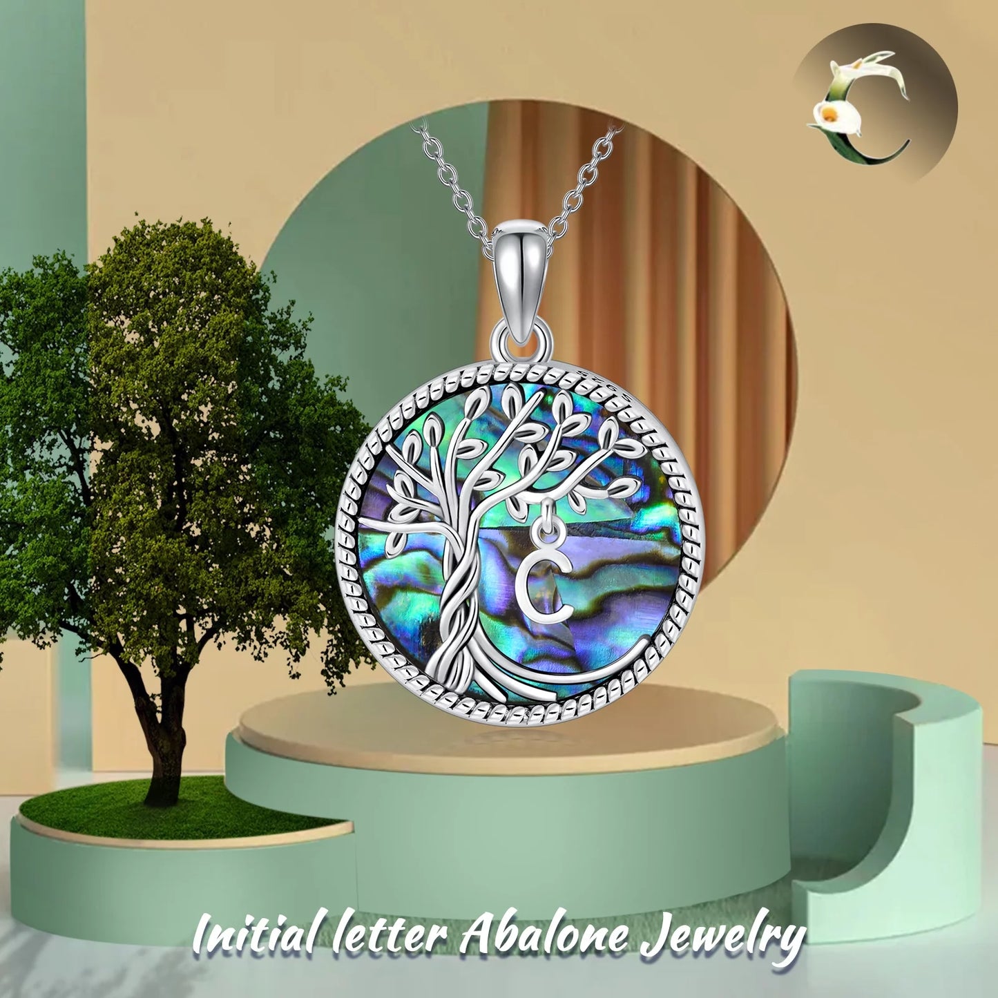 Tree of Life Necklace for Women S925 Sterling Silver Initial U Letter Blue Crystal Pendant Necklace Jewelry Gifts for Women Daughter Girls Wife Mom Girlfriend Anniversay Graduation