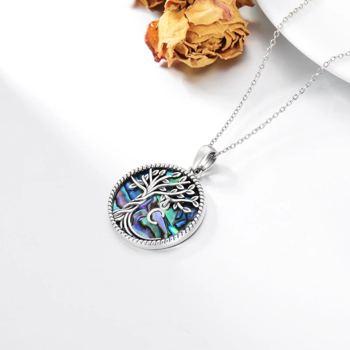 Tree of Life Necklace for Women S925 Sterling Silver Initial U Letter Blue Crystal Pendant Necklace Jewelry Gifts for Women Daughter Girls Wife Mom Girlfriend Anniversay Graduation