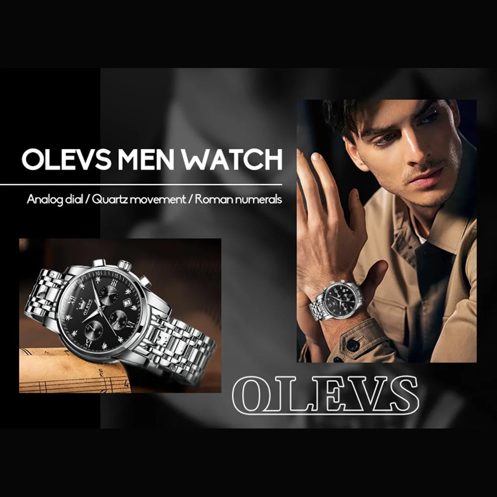 Silver Watches for Men Watch Men Black Face Luxury Watches for Men Stainless Steel Men Watch Dress Waterproof Watch for Men