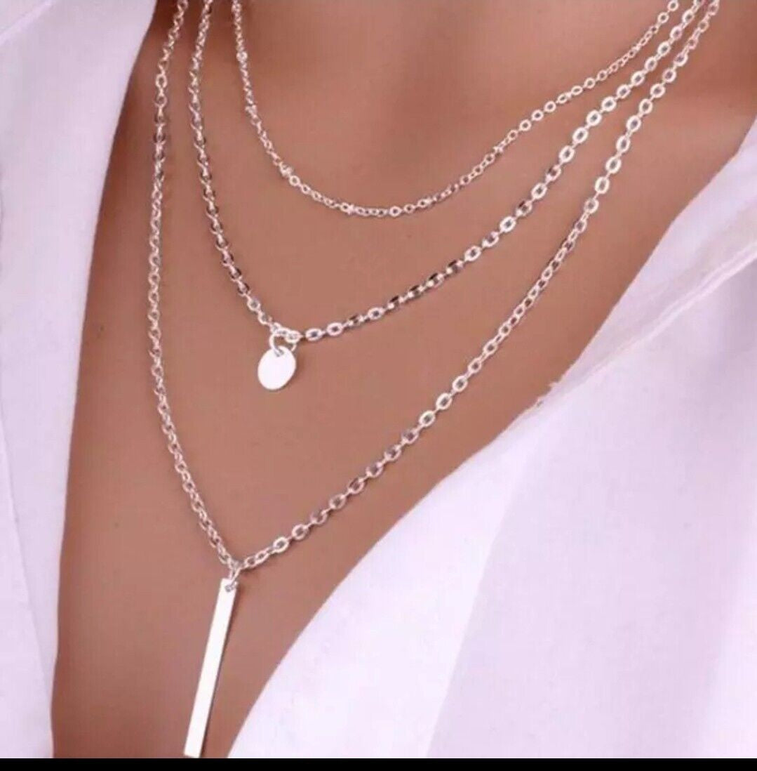 Women Fashion Jewelry Layered Double Pendant Necklace 25-4