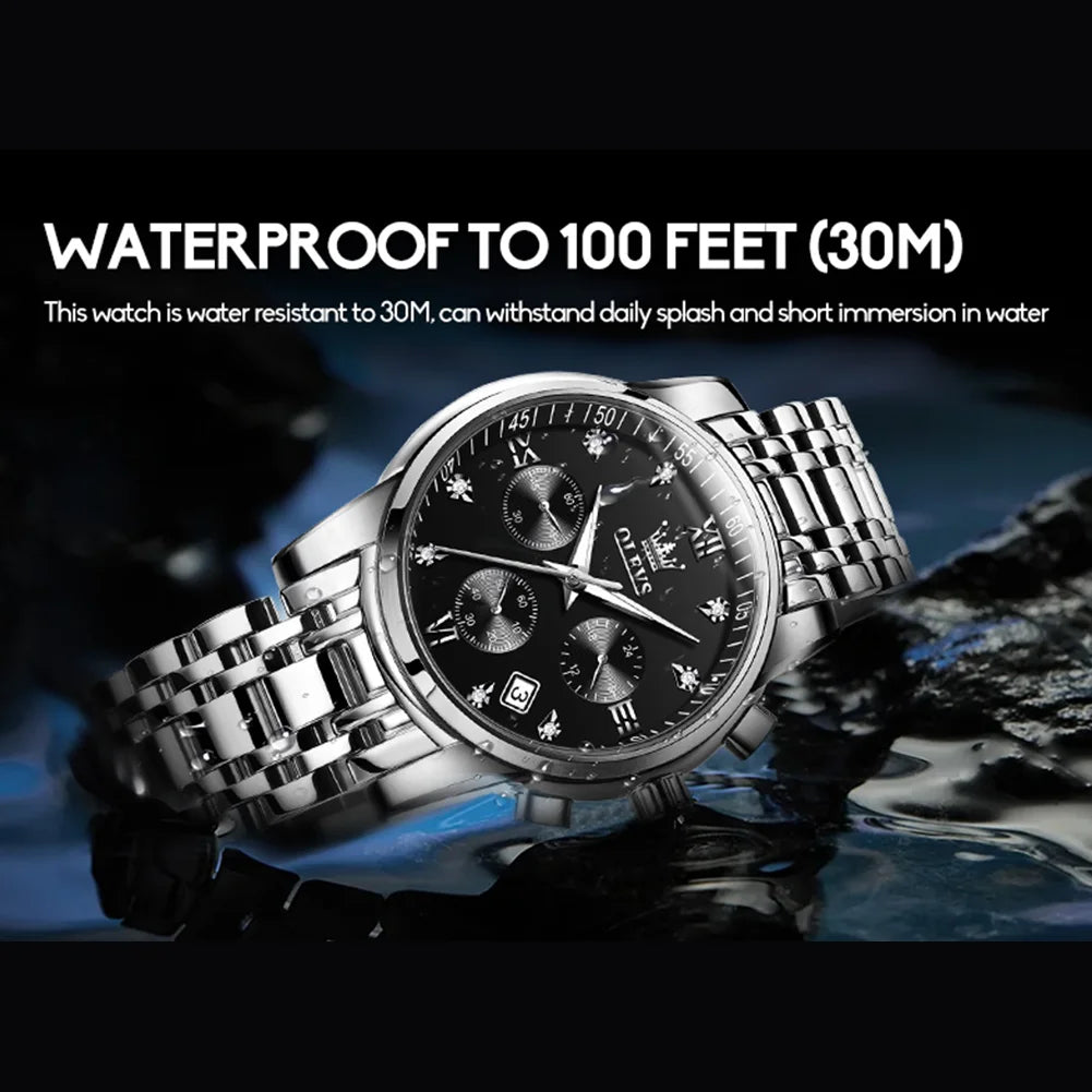 Silver Watches for Men Watch Men Black Face Luxury Watches for Men Stainless Steel Men Watch Dress Waterproof Watch for Men