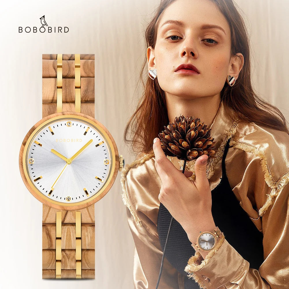 Wooden Ladies Quartz Watch for Women Fashion Casual Relogio Feminino Clock Gift Birthday Montre Femme Olive Wood