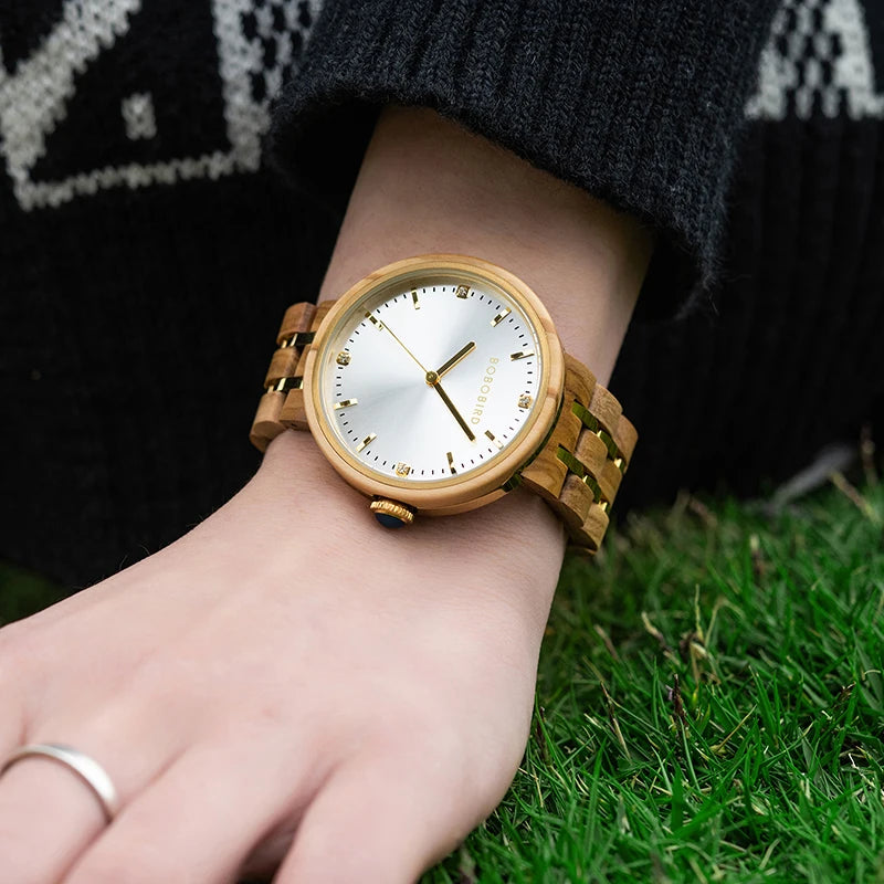 Wooden Ladies Quartz Watch for Women Fashion Casual Relogio Feminino Clock Gift Birthday Montre Femme Olive Wood