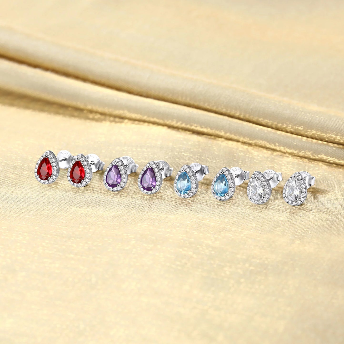 925 Sterling Silver Birthstone Stud Earrings for Women Girls, Sparking April Teardrop Cut Diamond Earrings for Sensitive Ears