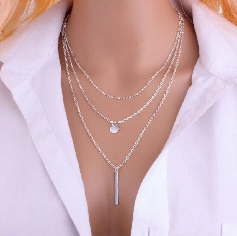 Women Fashion Jewelry Layered Double Pendant Necklace 25-4