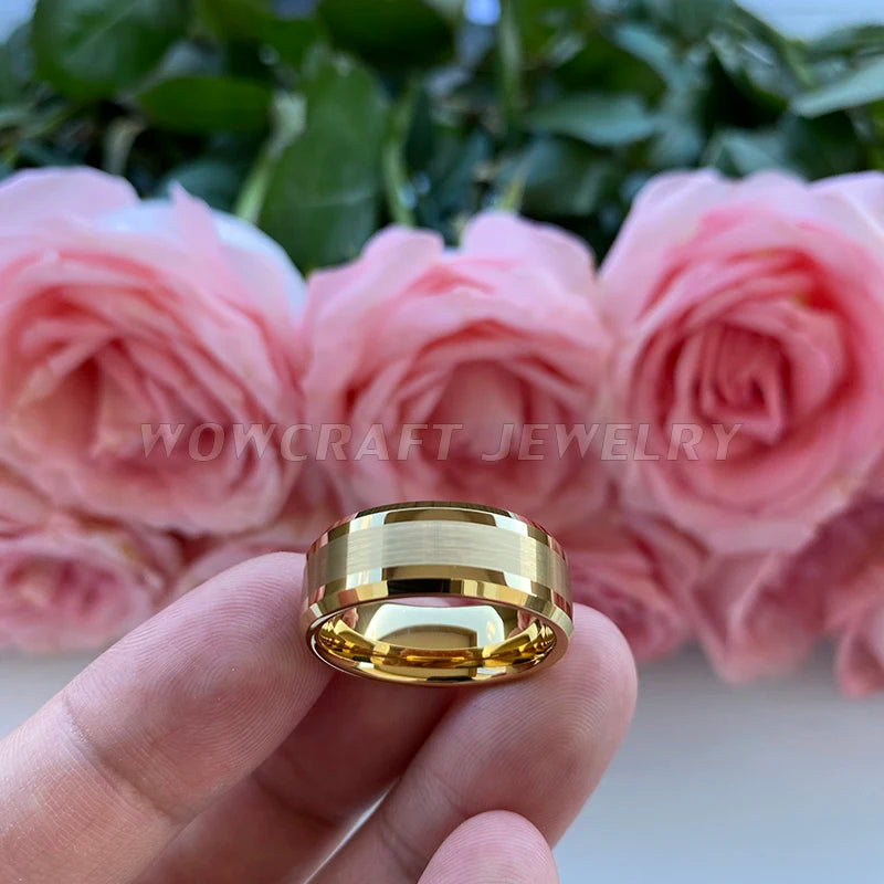 6/8Mm Couple Gold Fashion Jewlery Tungsten Wedding Band Dropshipping Brushed Factory Wholesale Engagment Trendy Ring Comfort Fit