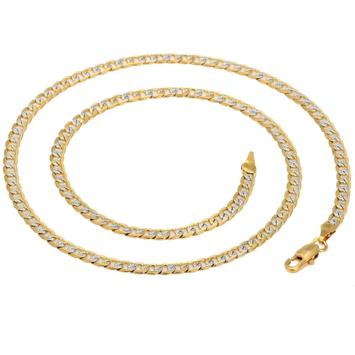 4Mm Flat Hammered Curb Cuban Yellow Gold Filled Necklace Chain Mens Womens Unisex