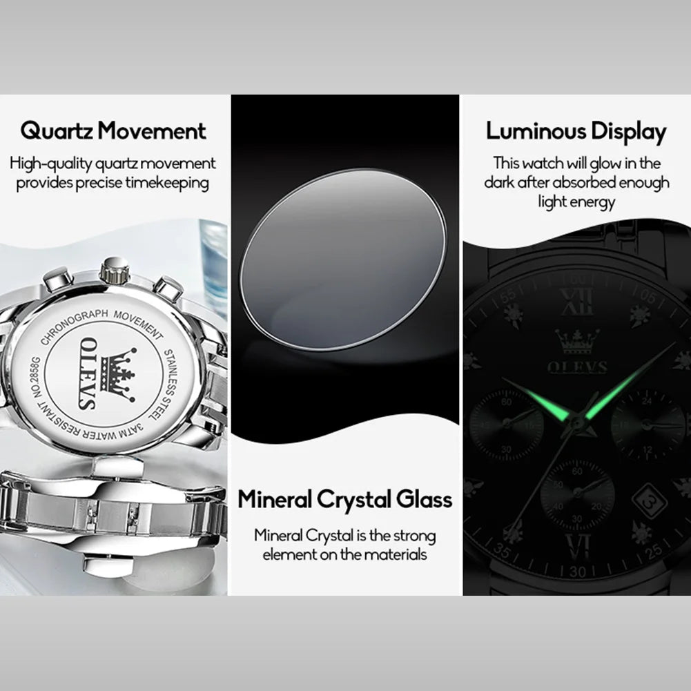 Silver Watches for Men Watch Men Black Face Luxury Watches for Men Stainless Steel Men Watch Dress Waterproof Watch for Men
