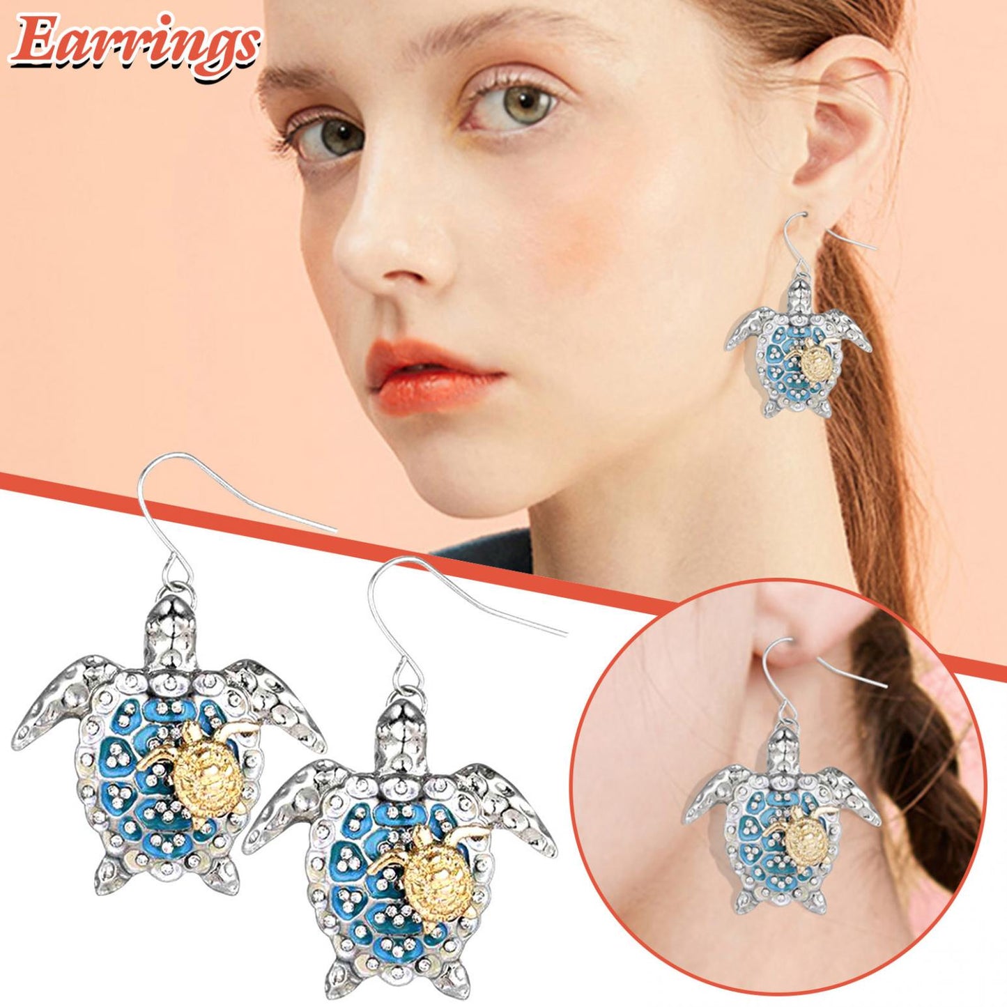 Ladies Fashion Necklace Turtle Animal Silver Necklace for Women, Casual Jewelry for Women 1 Necklace and 1 Pair of Earrings for Valnetine'S Day Gift Jewelry for Teen Girls