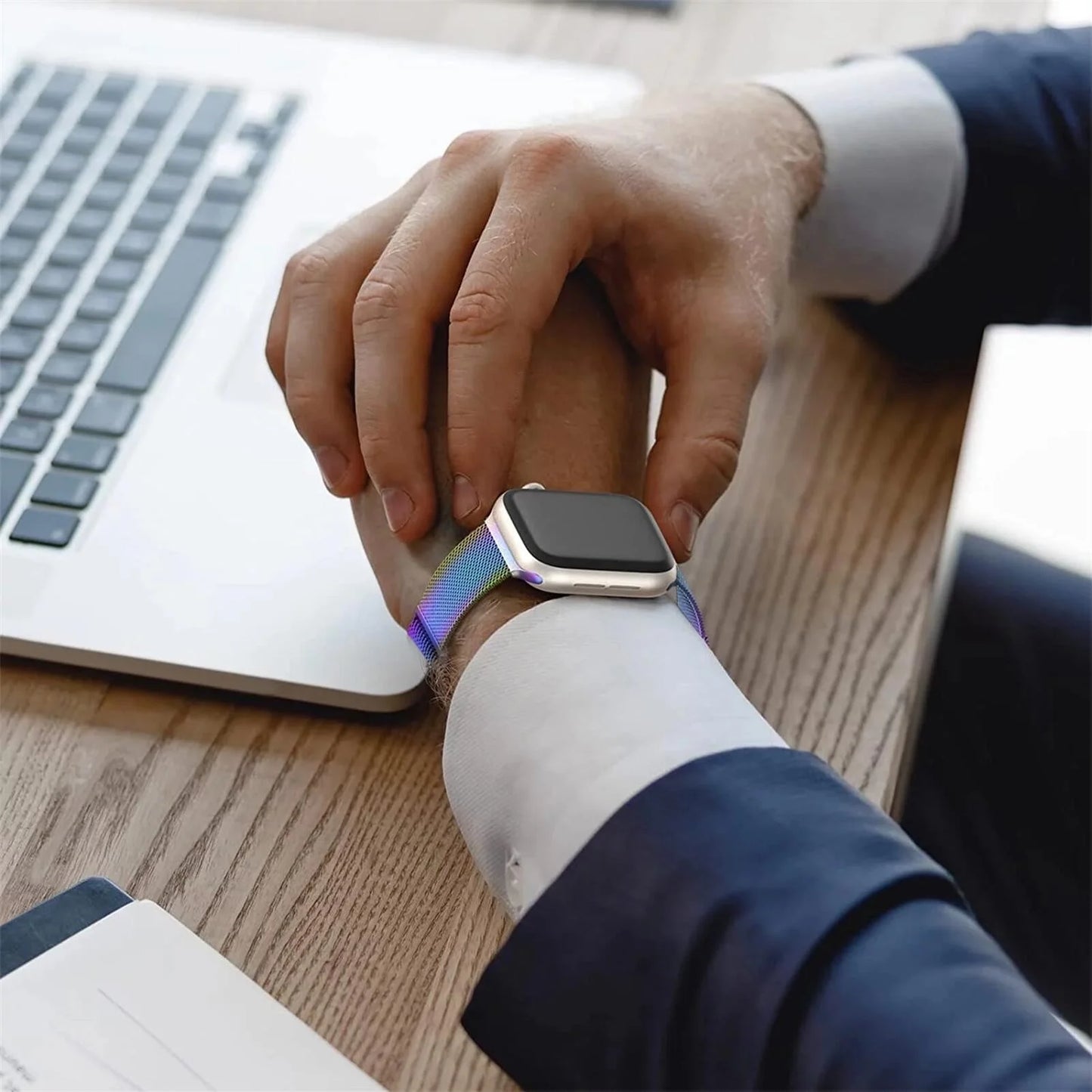Glass+Case+Strap Compatible with Apple Watch Band 40Mm 44Mm 41Mm 45Mm 38Mm 42Mm Milanese Loop Magnetic Loop Bracelet Band Iwatch Series 3 4 5 Se 6 7 8 9 Wristbands - Colorful