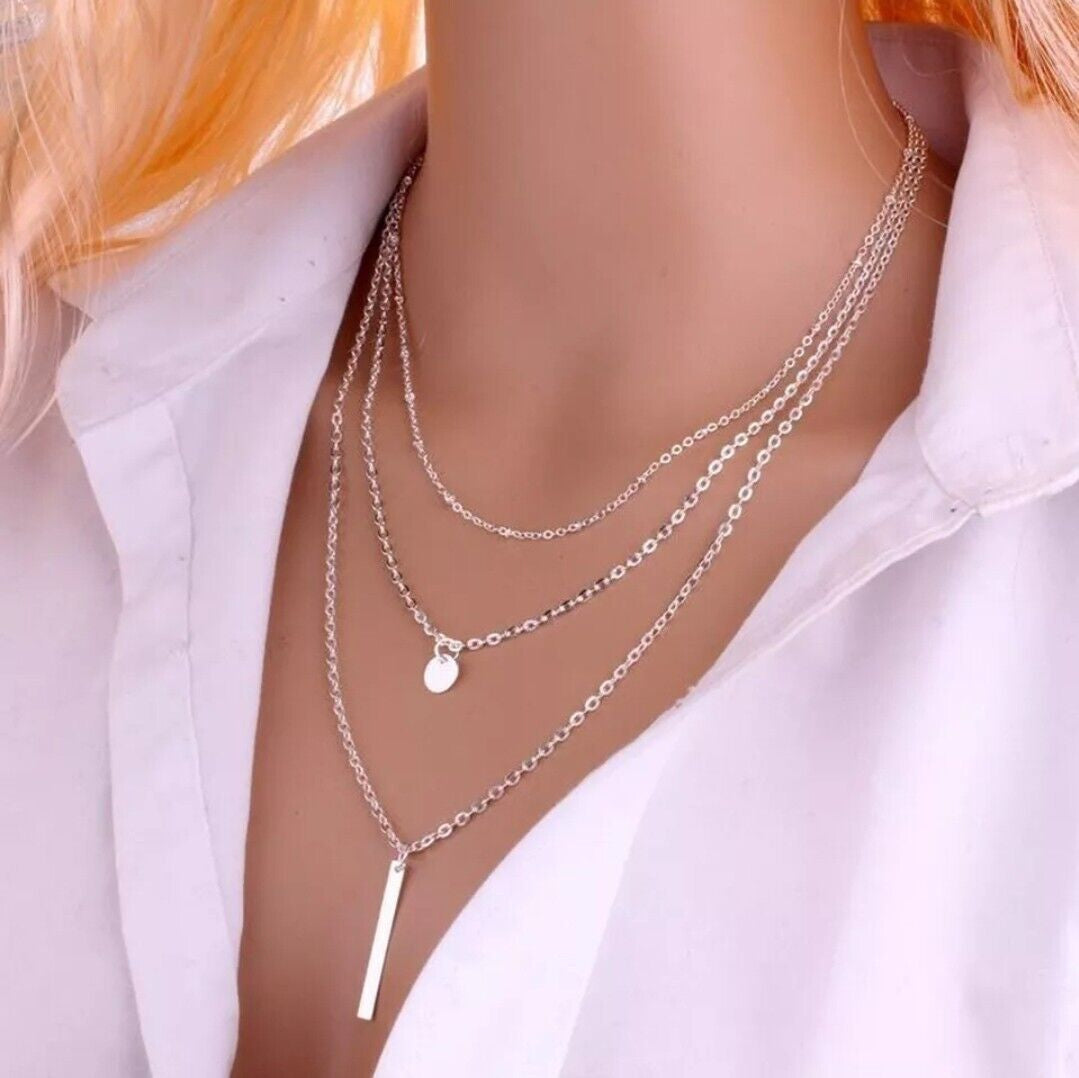 Women Fashion Jewelry Layered Double Pendant Necklace 25-4