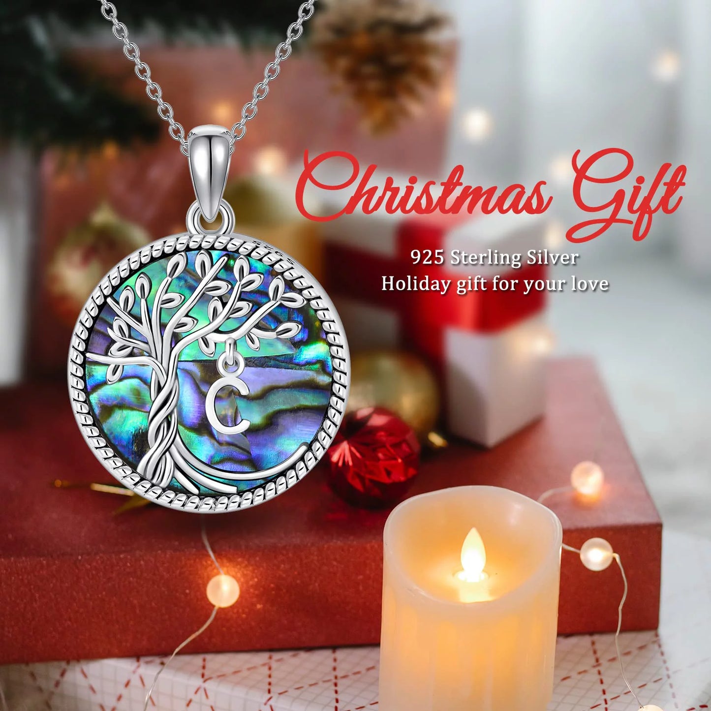 Tree of Life Necklace for Women S925 Sterling Silver Initial U Letter Blue Crystal Pendant Necklace Jewelry Gifts for Women Daughter Girls Wife Mom Girlfriend Anniversay Graduation
