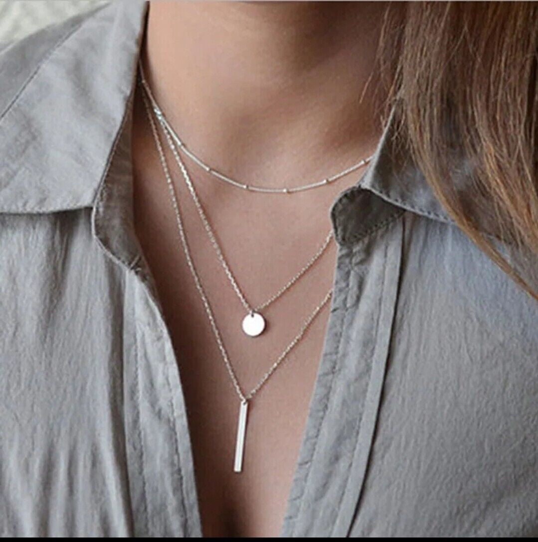 Women Fashion Jewelry Layered Double Pendant Necklace 25-4