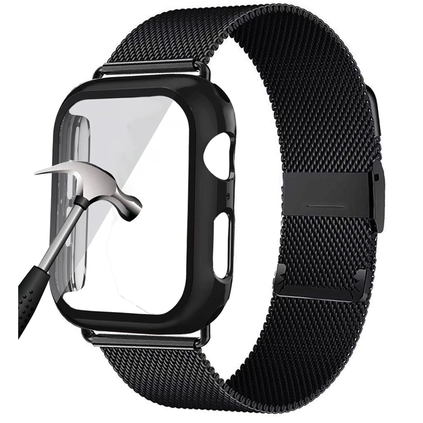 Glass+Case+Strap Compatible with Apple Watch Band 40Mm 44Mm 41Mm 45Mm 38Mm 42Mm Milanese Loop Magnetic Loop Bracelet Band Iwatch Series 3 4 5 Se 6 7 8 9 Wristbands - Colorful