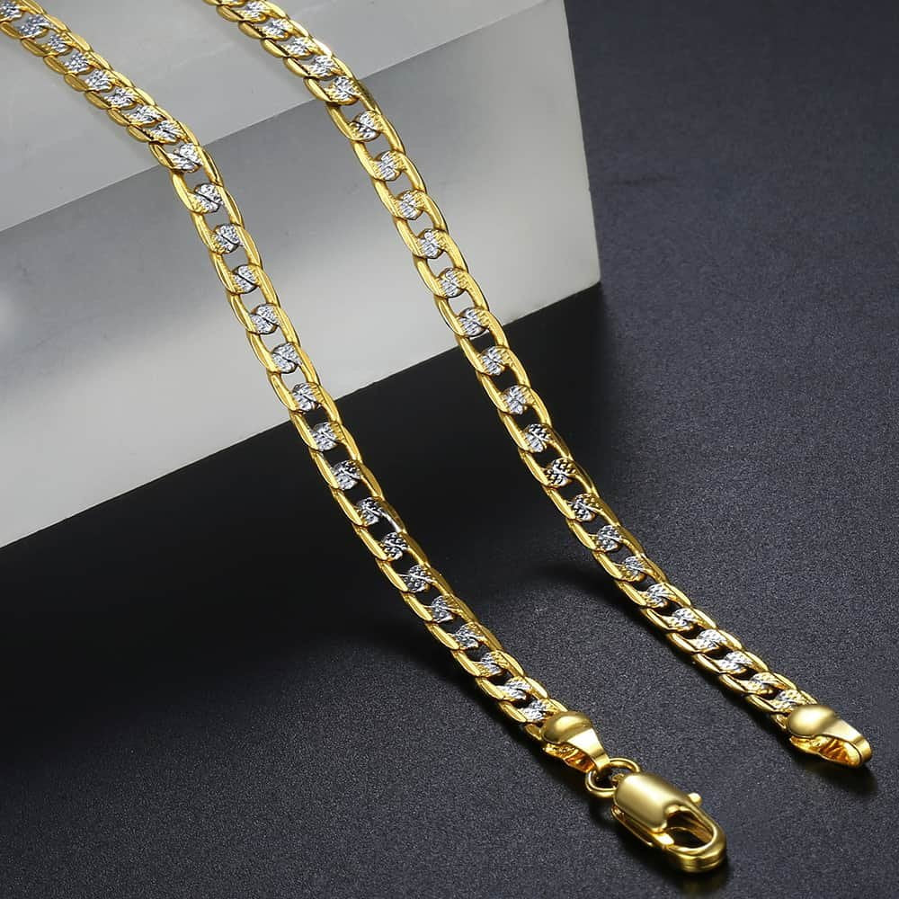 4Mm Flat Hammered Curb Cuban Yellow Gold Filled Necklace Chain Mens Womens Unisex