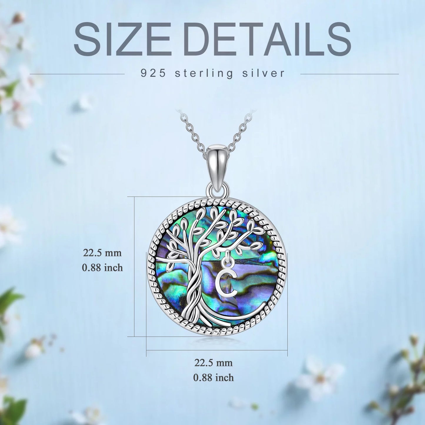 Tree of Life Necklace for Women S925 Sterling Silver Initial U Letter Blue Crystal Pendant Necklace Jewelry Gifts for Women Daughter Girls Wife Mom Girlfriend Anniversay Graduation