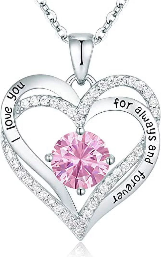 Love Pendant Necklaces for Women with Birthstone Zirconia, Christmas Birthday Anniversary Jewelry Gift for Women Wife Girls