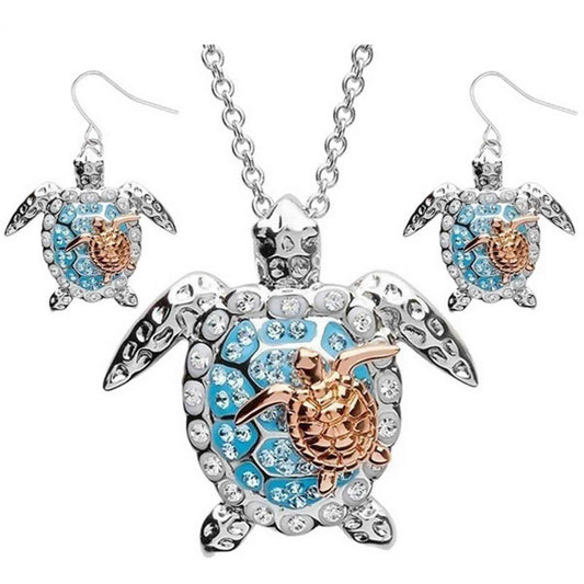 Ladies Fashion Necklace Turtle Animal Silver Necklace for Women, Casual Jewelry for Women 1 Necklace and 1 Pair of Earrings for Valnetine'S Day Gift Jewelry for Teen Girls