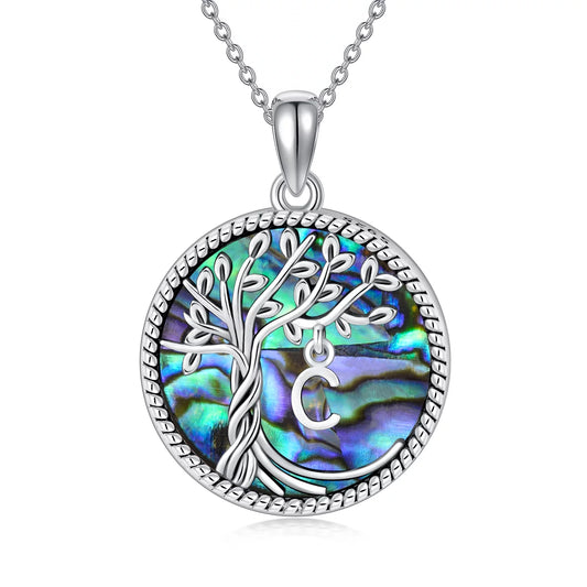 Tree of Life Necklace for Women S925 Sterling Silver Initial U Letter Blue Crystal Pendant Necklace Jewelry Gifts for Women Daughter Girls Wife Mom Girlfriend Anniversay Graduation