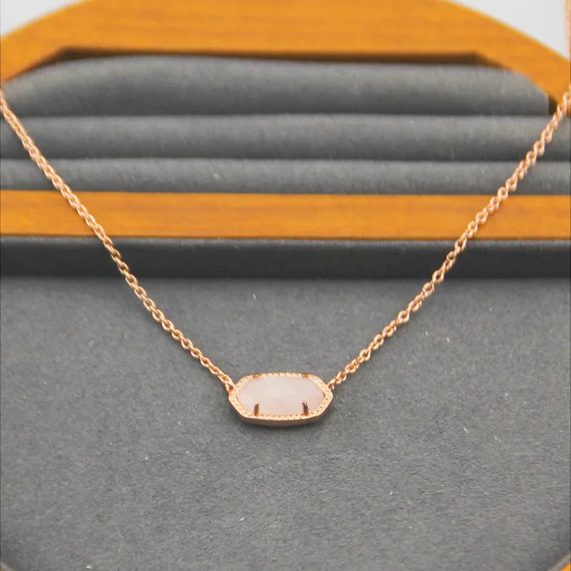 Geometric Rose Quartz Gemstone Pendant Necklace for Women, Fashion Jewelry, Unique Gifts