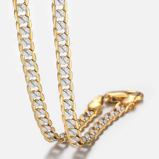 4Mm Flat Hammered Curb Cuban Yellow Gold Filled Necklace Chain Mens Womens Unisex