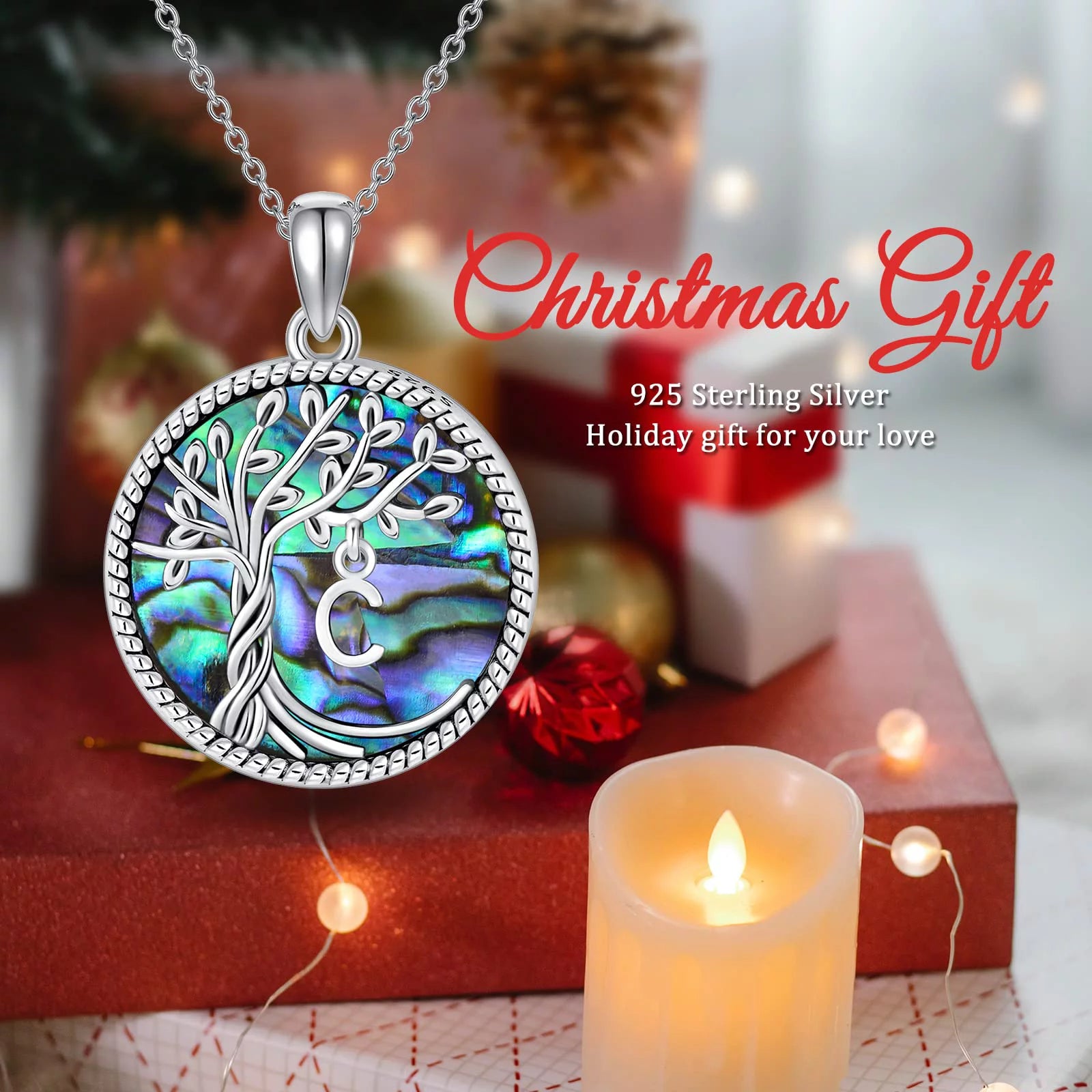 Tree of Life Necklace for Women S925 Sterling Silver Initial U Letter Blue Crystal Pendant Necklace Jewelry Gifts for Women Daughter Girls Wife Mom Girlfriend Anniversay Graduation